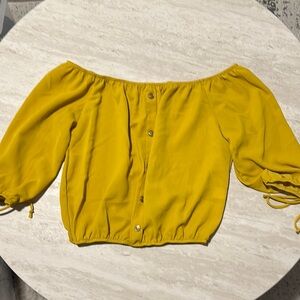 Hello Miss Yellow Ruched Crop Blouse